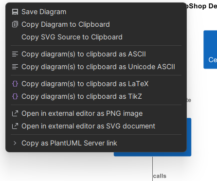PlantUML menu in Rider Menu in Rider