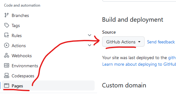 Change to GitHub Actions Under "Build and deployment", under "Source", select GitHub Actions.